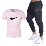 Men's Sets T Shirts+pants Two Pieces Sets Casual Tracksuit Men/Women New Fashion printing suits sportwear Gyms Fitness trousers