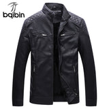 2019 Mens Faux Leather Jacket Male Washed Fleece Motorcycle Casual Stand Collar Fashion Winter Jacket Casual Coat