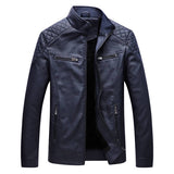 2019 Mens Faux Leather Jacket Male Washed Fleece Motorcycle Casual Stand Collar Fashion Winter Jacket Casual Coat