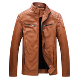 2019 Mens Faux Leather Jacket Male Washed Fleece Motorcycle Casual Stand Collar Fashion Winter Jacket Casual Coat