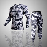 2 Piece Tracksuit Men Compression MMA Long sleeve t shirt Rashgard kit Camouflage  Sweatshirt+leggings Fitness Thermal underwear
