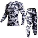 2 Piece Tracksuit Men Compression MMA Long sleeve t shirt Rashgard kit Camouflage  Sweatshirt+leggings Fitness Thermal underwear