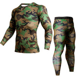 2 Piece Tracksuit Men Compression MMA Long sleeve t shirt Rashgard kit Camouflage  Sweatshirt+leggings Fitness Thermal underwear