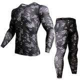 2 Piece Tracksuit Men Compression MMA Long sleeve t shirt Rashgard kit Camouflage  Sweatshirt+leggings Fitness Thermal underwear